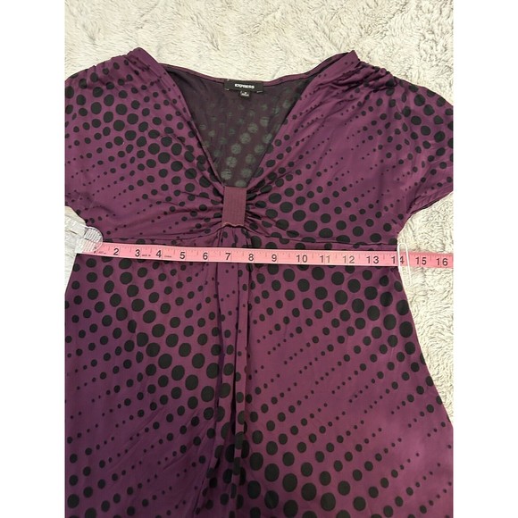 Express-Purple With Sheer Black-Polka Dot-Blouse-Split Shoulder-V Neck-Small-Use - Picture 9 of 10